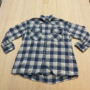 Levis Two Horse Brand Western Long Sleeve Pearl Snap Blue Plaid Shirt men Medium